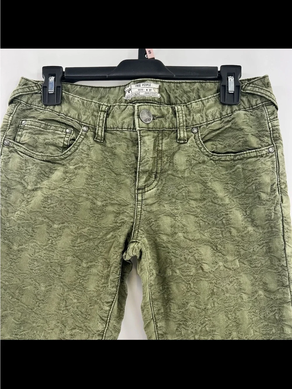 Free People Olive Green Textured Jeans 25 pants trousers